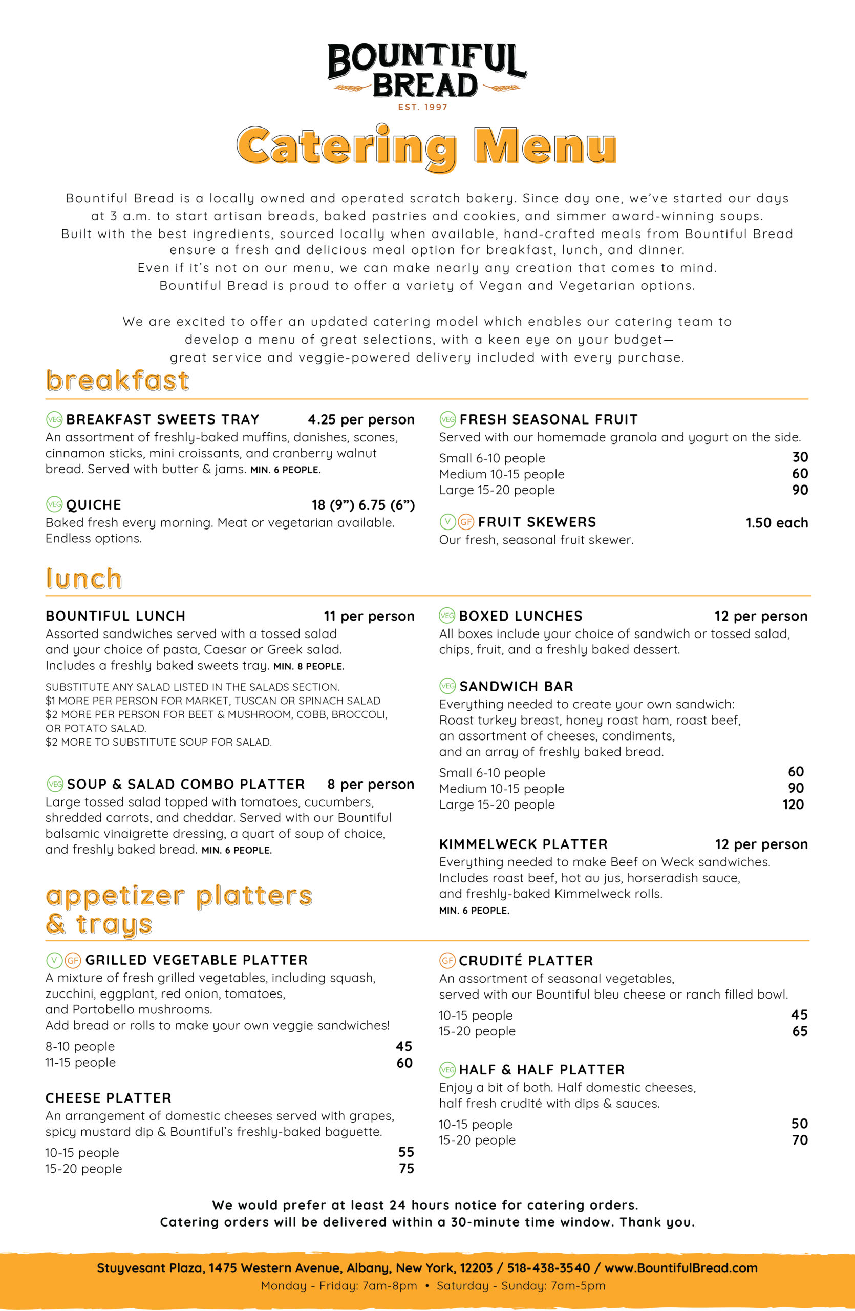 Catering Menu Bountiful Bread