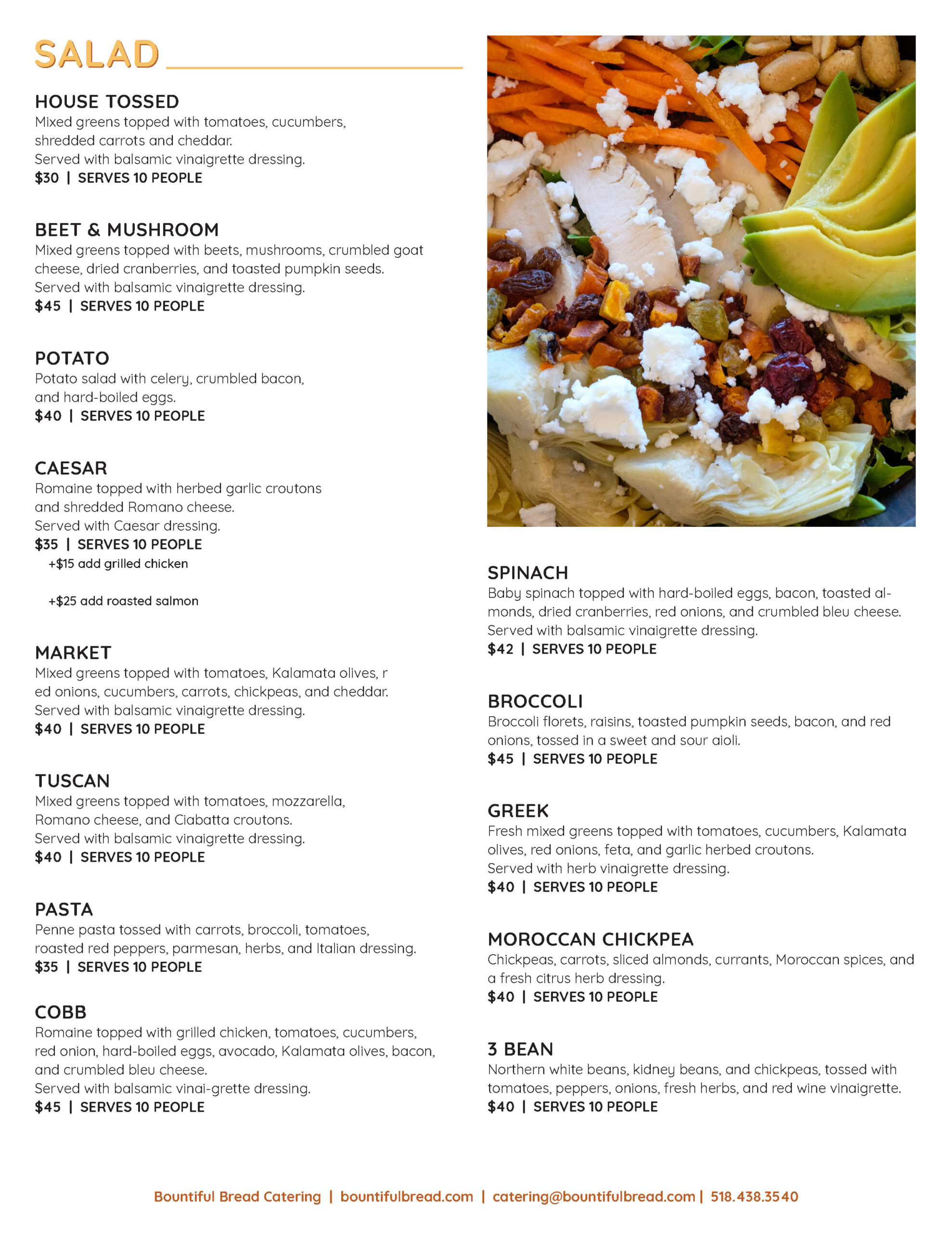 Catering Menu Bountiful Bread