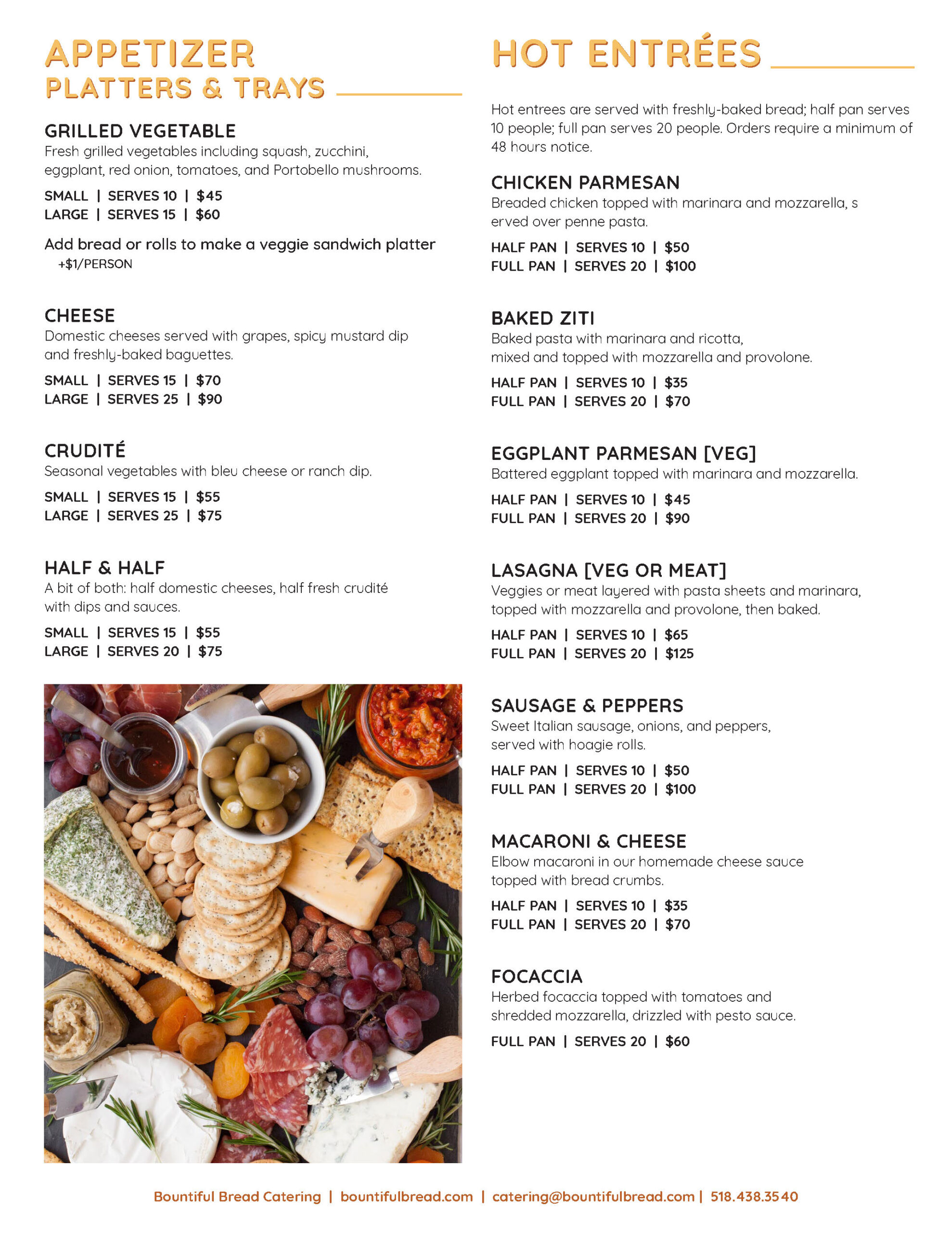 Catering Menu Bountiful Bread