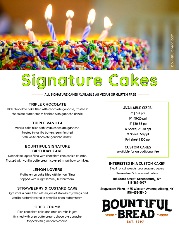 Signature Cakes Menu